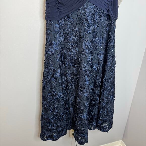 Alex Evenings Women's Plus Size Tea Length Dress with Rosette Detail Blue - Picture 8 of 16